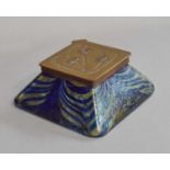 An Art Nouveau Iridescent Glass Inkwell, with brass hinged top, DGRMThe hinge is a little loose, pin