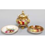 A Royal Worcester Fruit Painted Pot-Pourri and Cover, signed Maybury, 11cm high, A Small Royal