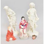 Two Royal Worcester Figures of Classical Maidens, white glazed, together with Two Royal Doulton