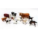 Beswick Cattle Comprising: Highland Bull, model No. 2008 and Calf, model No. 1827D, tan and brown