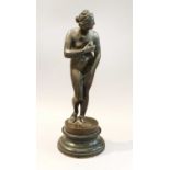 A Patinated Bronze Figure, in Classical style of Venus, raised on a turned marble plinth, 29cm