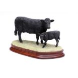 Border Fine Arts 'Welsh Black Cow and Calf', model No. B0998 by David Mayer, limited edition 119/