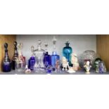 19th Century and Later Glass including glass bells, dump paperweight, Britsol blue rum and brandy