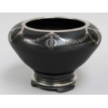 A Silver Overlay Black Glass Bowl on Stand, 12.5cm highSome light surface scratching to the main