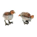 A Pair of Cold Painted Bronze Models of Partridge, 6cm long (2)