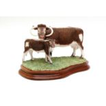Border Fine Arts 'Longhorn Cow and Calf', model No. B0993 by Ray Ayres, limited edition 224/500,