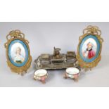 A Pair of South Staffordshire Enamel Table Salts, late 18th century, pink ground and with