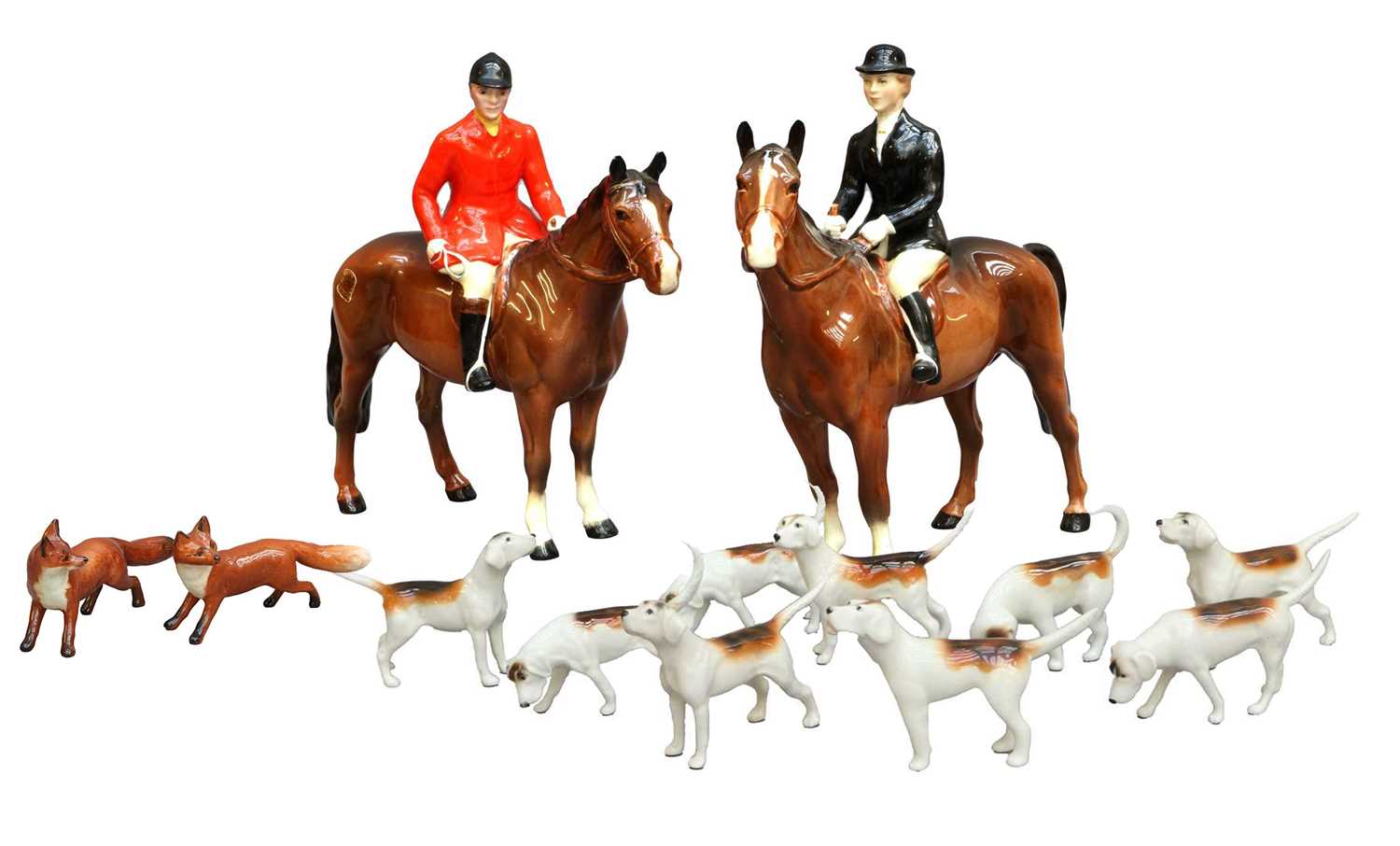 Beswick Hunting Group Comprising: Huntsman (Standing), Style Two, model No. 1501 and Huntswoman ( - Image 2 of 6