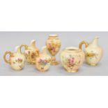 Six Royal Worcester Blush Ivory Items, including: Four Jugs, A Vase and A Jar (cover lacking)