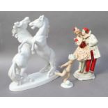 Various 20th Century Continental Porcelain Figures, three Cavaliers, courting couple, a large