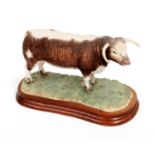 Border Fine Arts 'Longhorn Bull', model No. B1138 by Ray Ayre, limited edition 75/500, on wood base,