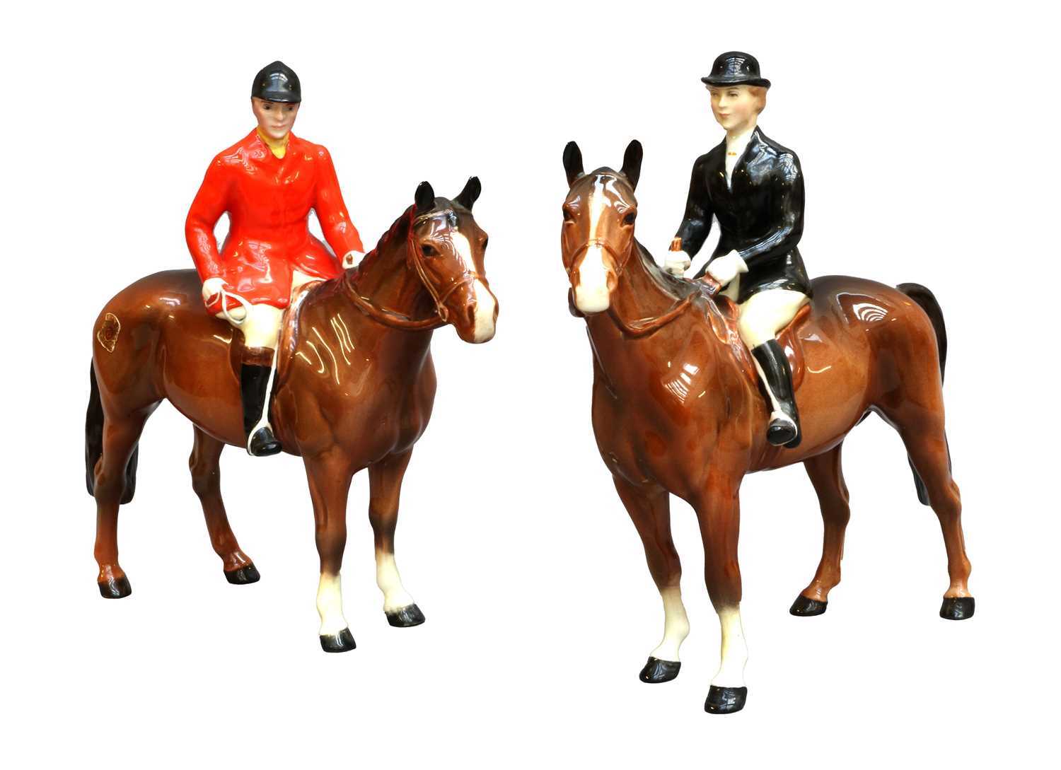 Beswick Hunting Group Comprising: Huntsman (Standing), Style Two, model No. 1501 and Huntswoman ( - Image 3 of 6