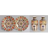 A Pair of Royal Crown Derby Imari Vases and A Pair of Plates (4)Vases - 18.5cm - high, vases are