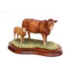 Border Fine Arts 'Limousin Cow and Calf' (Style One), model No. L157 by Anne Wall, limited edition