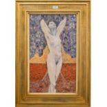 M*Carder (20th/21st Century)Study of a nude three quarter length stretching Signed, oil on board;