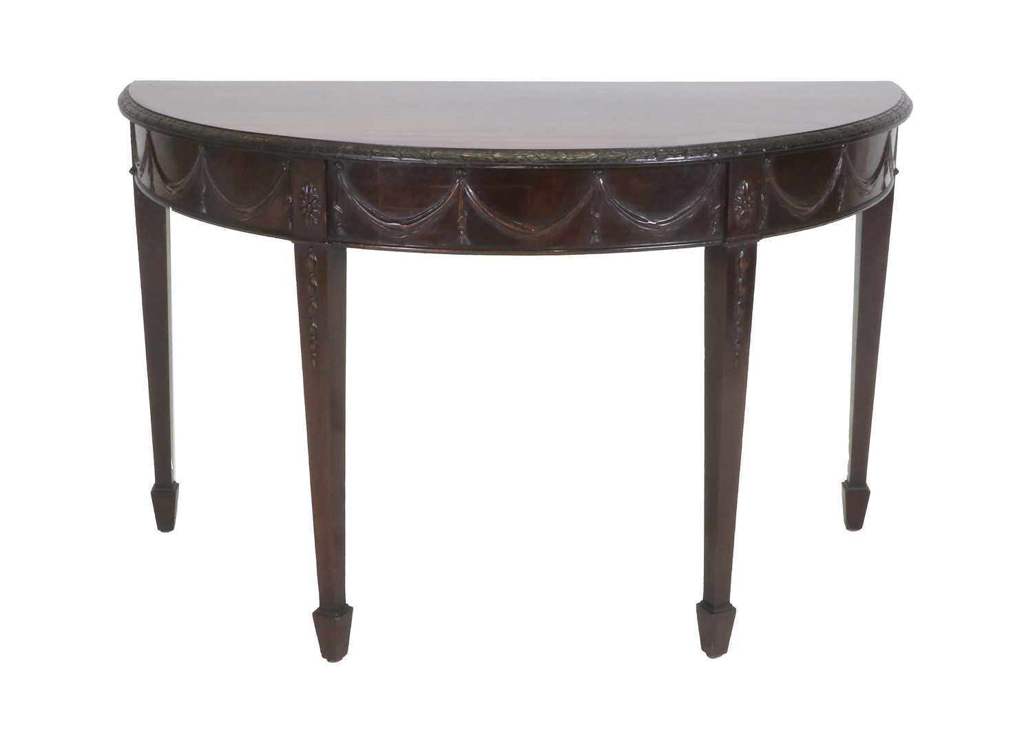 A George III Adam-Style D Shape Hall Table, early 20th century, with carved border above a moulded