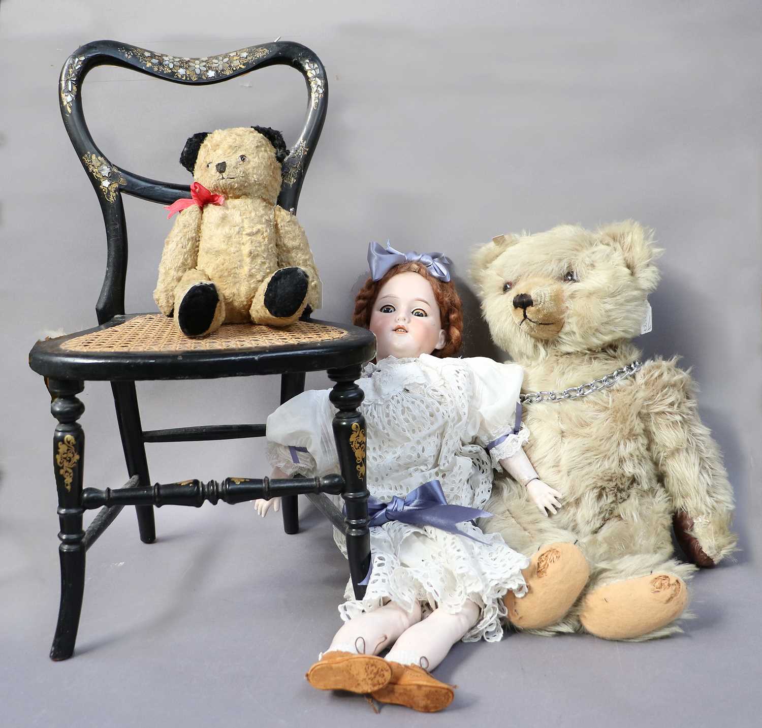Circa 1930s Clemens German Jointed Teddy Bear, with felt pads to the feet, replacement leather