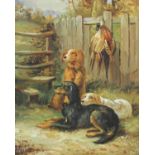 * Harris (20th Century)Spaniels at rest with retrieved game Signed, oil on canvas, 24cm by 19.5cm