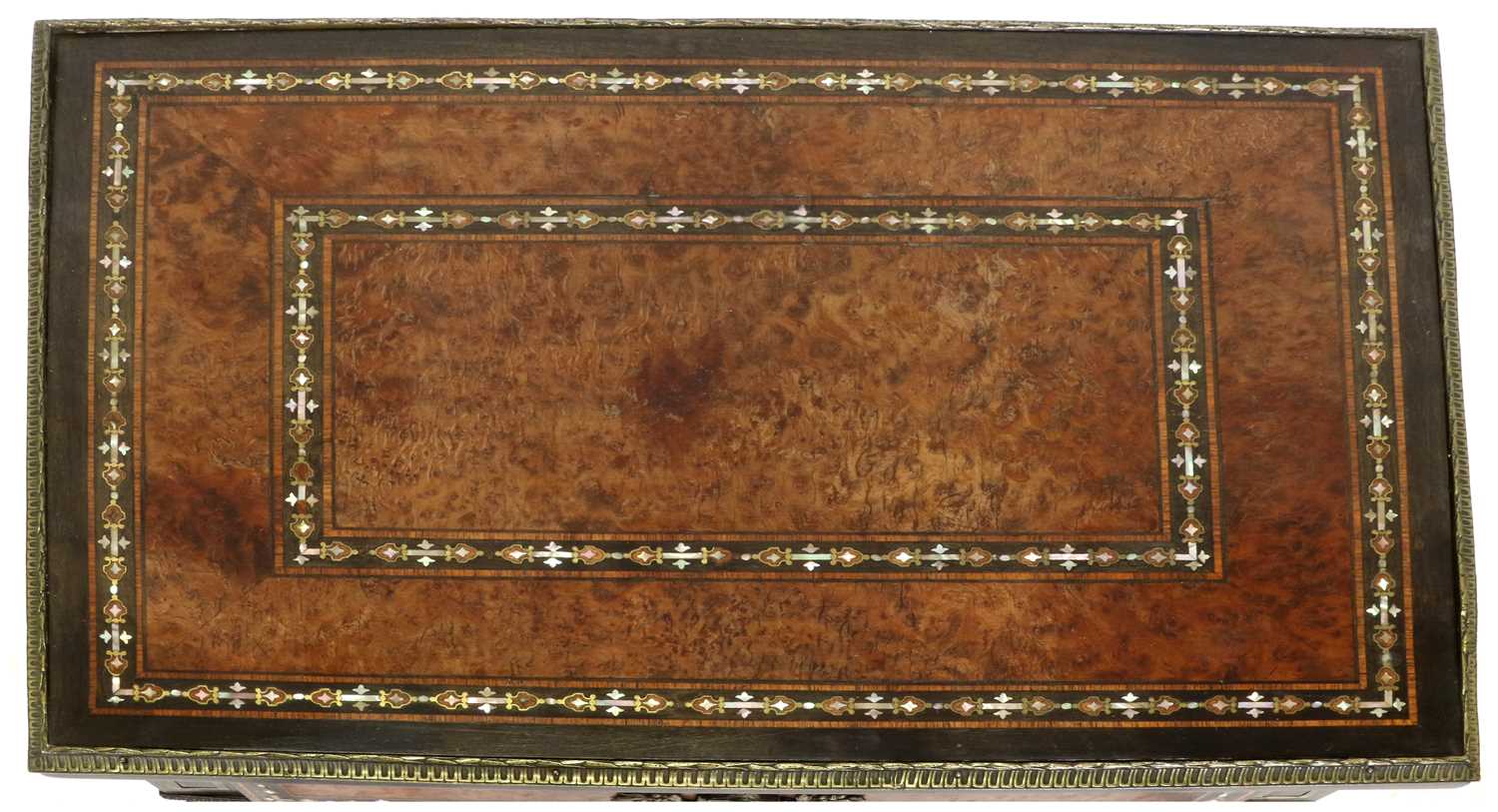 A French Napoleon III Amboyna, Ebonised and Mother-of-Pearl-Inlaid Table à Ouvrage, late 19th - Image 2 of 2