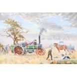 Alfred 'Alfie' Alderson (1929-2021)Steam locomotive and other farm machinery and farmers in a