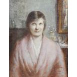 Manner of Gwen John (1876-1939) WelshPortrait of a lady, bust length, wearing a pink dressing gown