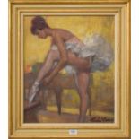 Charley Garry (1891-1973) French"Le Chausson de Satin"Signed, signed and inscribed verso, oil on