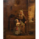 Dutch School (19th century)Child playing with doll at Grandparents house Oil on panel, 33.5cm by
