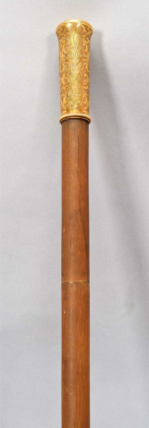 Natural History: A Late Victorian Rhinoceros Horn Walking Cane, circa 1870-1900, the gilt metal - Image 4 of 6