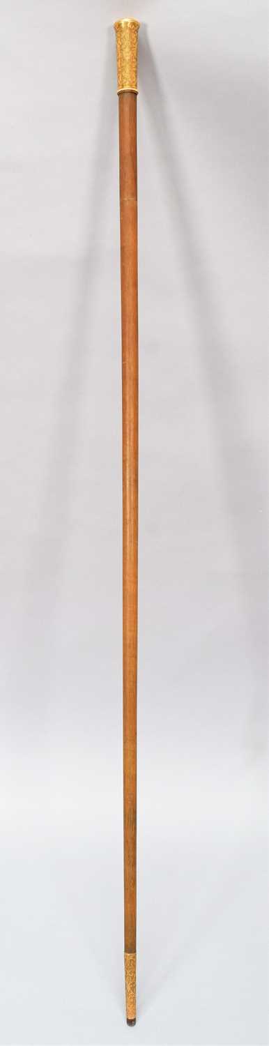 Natural History: A Late Victorian Rhinoceros Horn Walking Cane, circa 1870-1900, the gilt metal - Image 3 of 6
