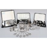 A Collection of Assorted Silver, comprising a silver-mounted glass dish, the silver mounts