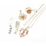 A Small Quantity of Jewellery, including a split pearl pendant, stamped '9CT'; a pink stone and