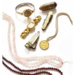 A Quantity of Jewellery, including a sovereign pendant on a gilt chain, a 15 carat gold wristwatch