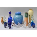 20th Century Glass, including two Mdina paperweights, blue glass ginger jar and cover, an art