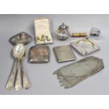 A Collection of Silver and Silver Plate, including three silver tablespoons; a silver cigarette-