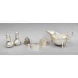 A Collection of Assorted Silver, including a sauceboat; a pair of pepperettes; two differing