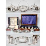 A Collection of Assorted Silver and Silver Plate, the silver including a pair of pierced tapering