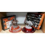 Collection of USA memorabilia including, Harley Davidson cigarette lighter sets, 2 x statuets with