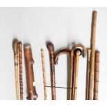 Assorted 19th Century and Later Walking Sticks and Canes, including partridgewood, bamboo and