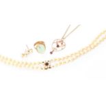 A Small Quantity of Jewellery, including a double row cultured pearl necklace, with a garnet and