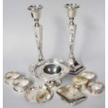 A Collection of Assorted Silver, comprising a pair of candlesticks, filled; a pedestal dish with