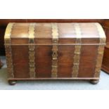 Brass Bound Oak Domed TopTrunk, on flatternd bun feet 119cm by 63cm by 77cm