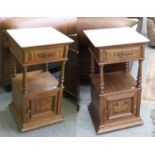 Pair of Marble Top Bedside Tables, 42cm square by 81cm