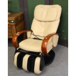 A Modern Beige Leather Electric Massage Chair, with a hardwood framePlease Note: Wired for 110