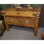 A Butchers Block, the base fitted with two drawers,124cm by 60cm