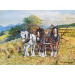 D.M & E.M Alderson (20th Century)Trio of working horses in summer landscapeSigned and dated 1980,