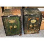 A Painted Cast Iron Safe, complete with key, together with another open safe (key lacking) (2)