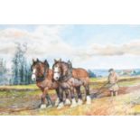 D.M & E.M Alderson (20th Century)Team of working horses pulling a ploughSigned and dated 1974,