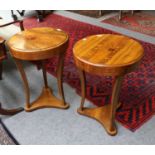 A Pair of Inlaid Walnut Lamp Tables, each 50cm by 70cm
