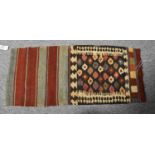 A Shahsavan Kilim Bag Face, the charcoal lattice field enclosed by borders of reciprocal motifs,