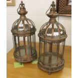 A Pair of Dome top lanterns, with piereced bases, 62cm high